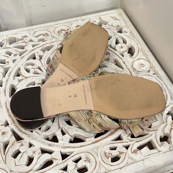 Loeffler Randall BHLDN Daphne Pleated Bow 10 Beige Floral Knotted Slide Flat - Picture 8 of 8